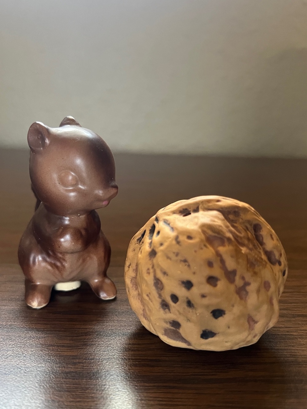 Vintage Ceramic Squirrel and Walnut Salt and Pepper Shakers - Made in Japan
